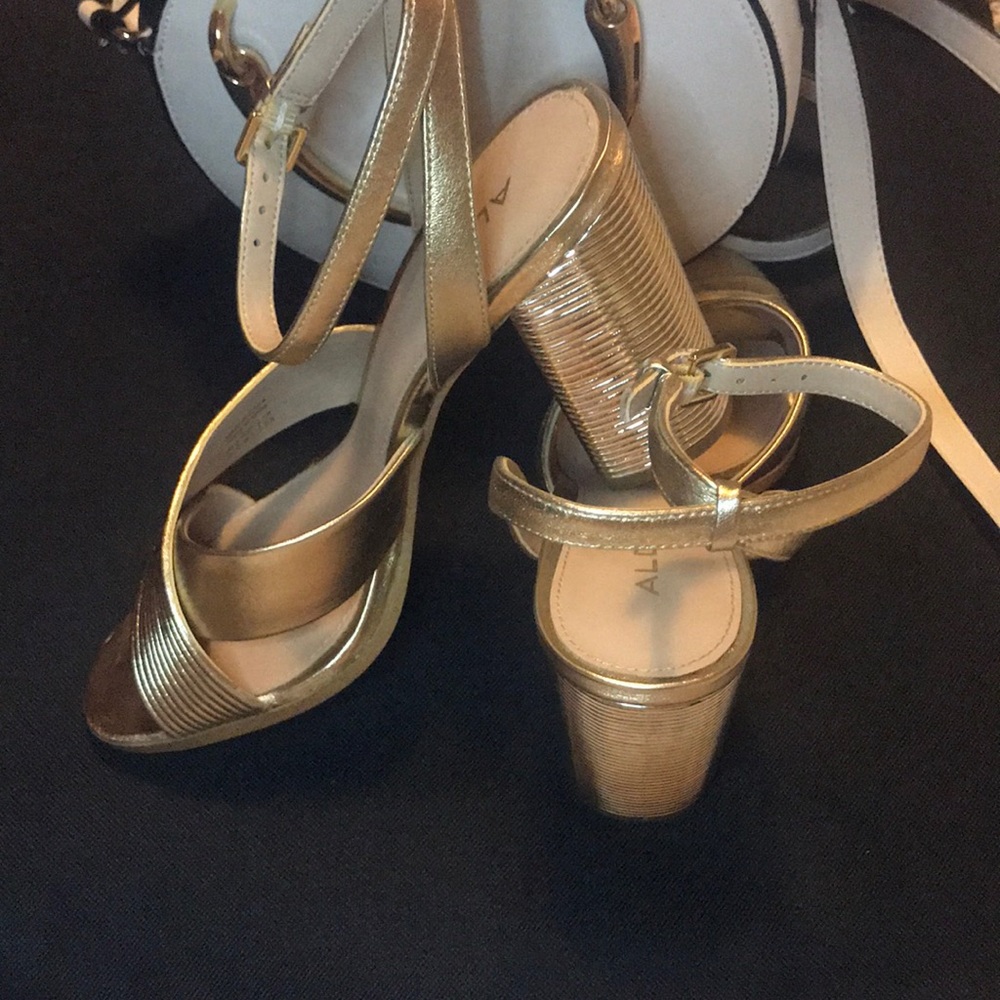 Aldo Gold Chunky Heel Strappy Sandal